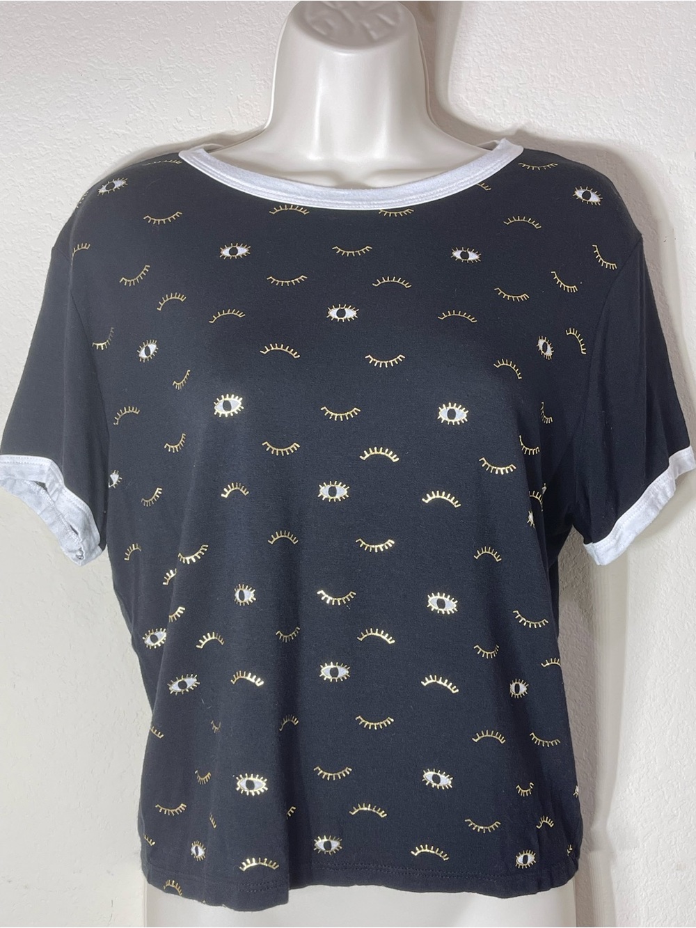 gaze Black Short Sleeve Tee with Gold & White Eye Motif